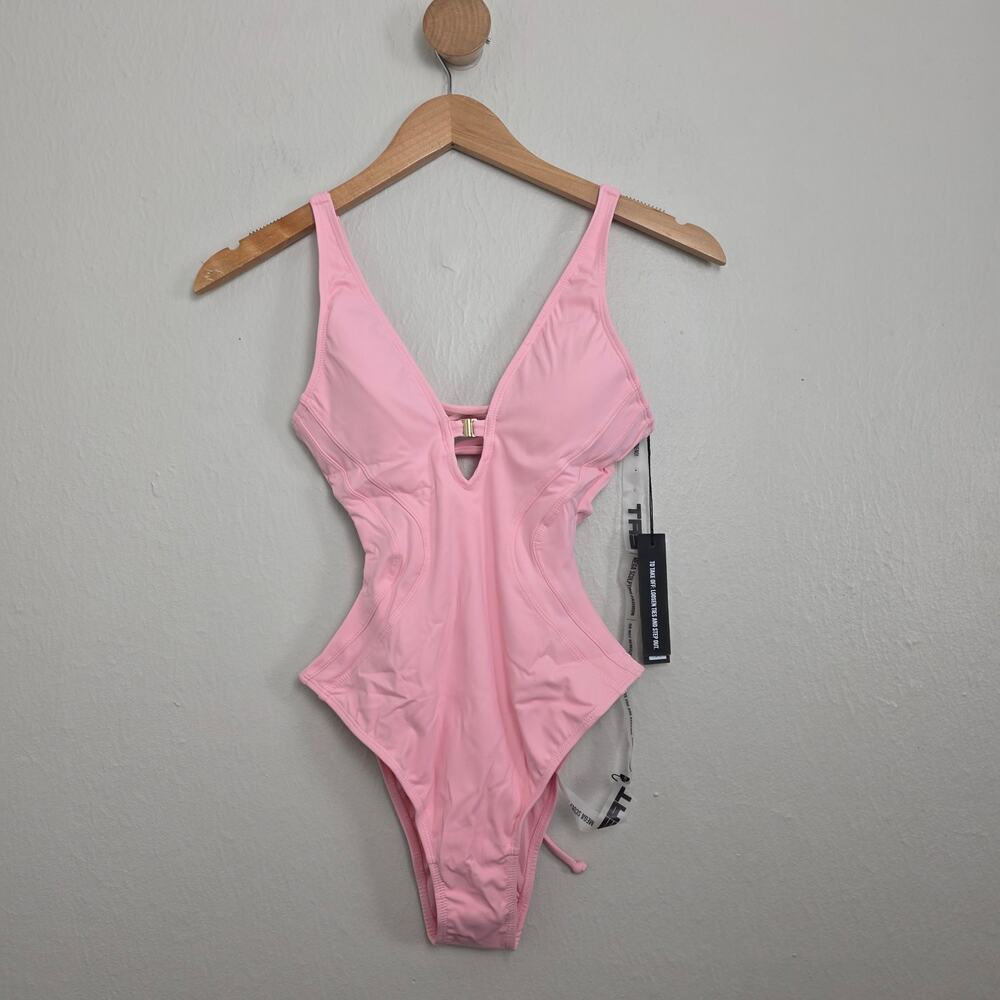 TA3 Brazilian Plungey Keyhole Snatch Compression Swimsuit NWT XXS Reg/Long Pink